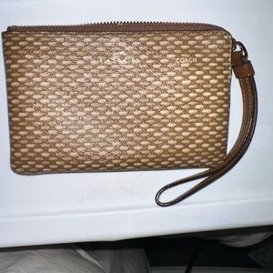 Coach Tan and Brown Patterned Wristlet
